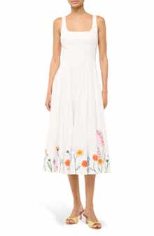 STAUD Wells Embroidered Sleeveless Midi Dress