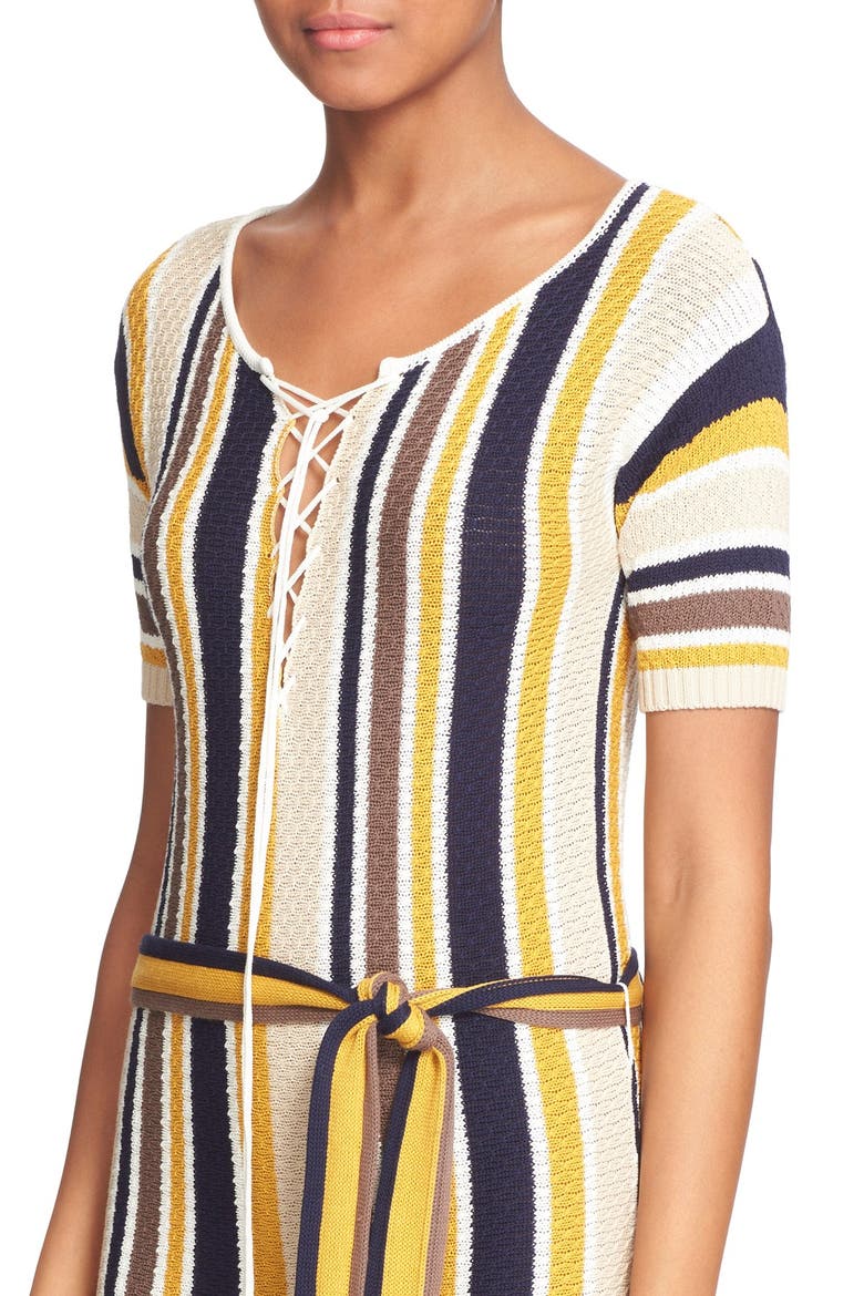 'Le Lace Up' Stripe Shirt Dress, Alternate, color, MULTISTRIPE