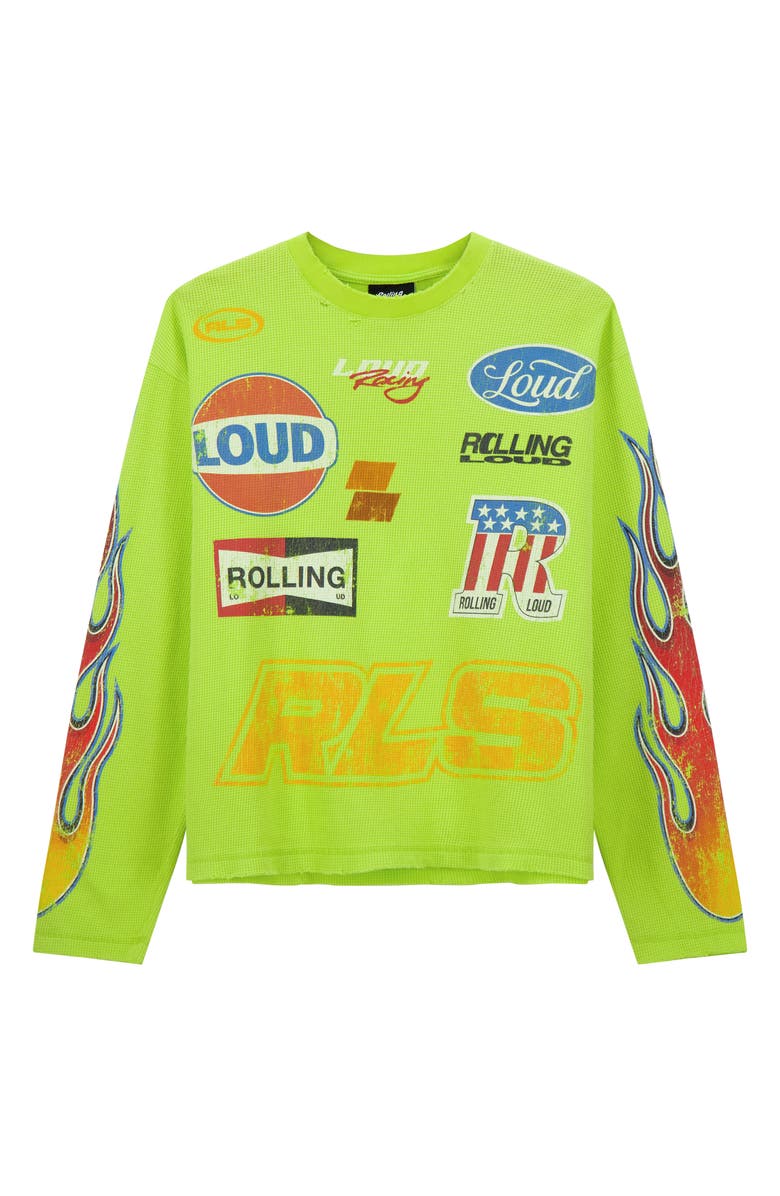 Rolling Loud Loud Racing Distressed Graphic Long Sleeve Thermal T-Shirt, Alternate, color, Neon Green