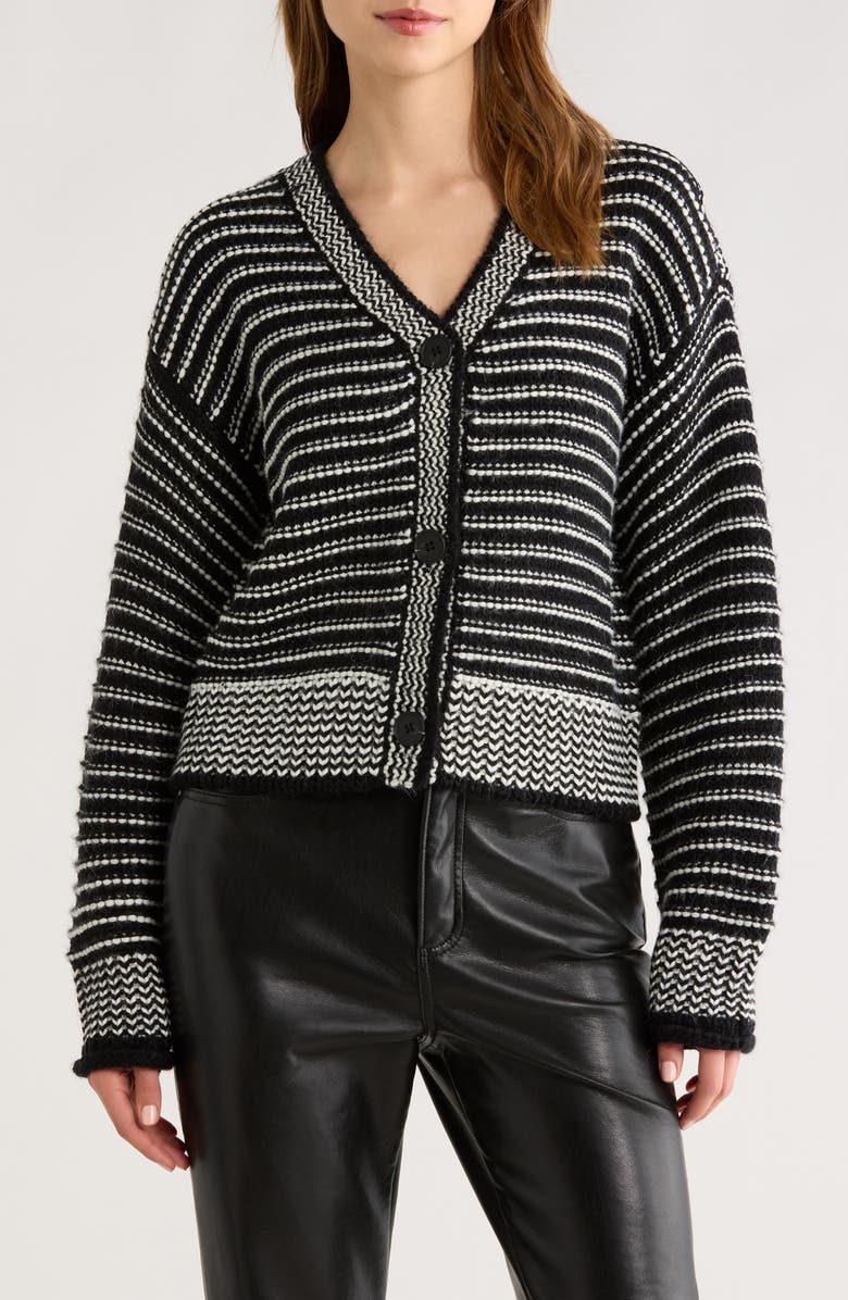 All in Favor Chunky Stripe V-Neck Cardigan, Main, color, Black White