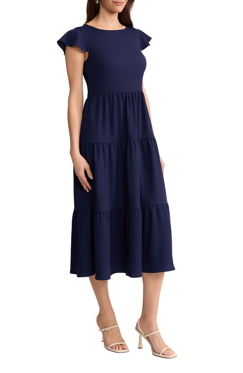 Jones New York Flutter Sleeve Midi Dress, Alternate, color, Pacific Navy