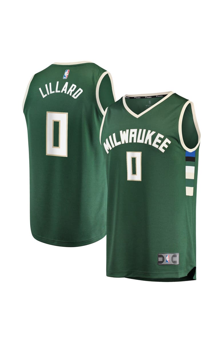 FANATICS Men's Fanatics Branded Damian Lillard Hunter Green Milwaukee Bucks Fast Break Replica Jersey - Icon Edition, Main, color,