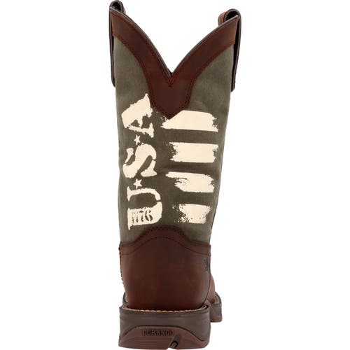 Durango Army Green Usa Print Western Boot In Brown