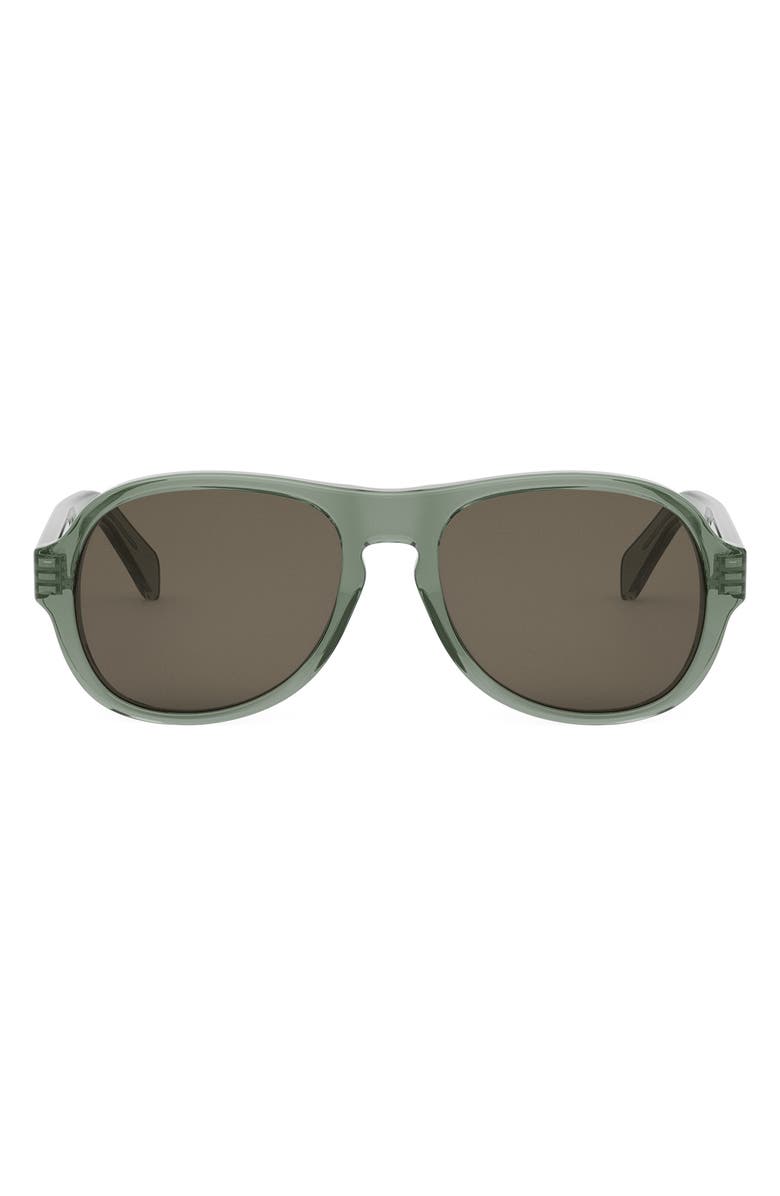 CELINE Bold 3 Dots 56mm Pilot Sunglasses, Main, color, Shiny Light Green / Brown