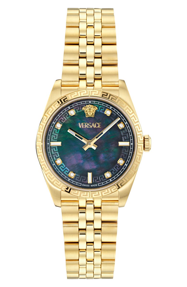 Versace Millenyium Mother-of-Pearl Bracelet Watch, 32mm, Main, color, Ip Yellow Gold