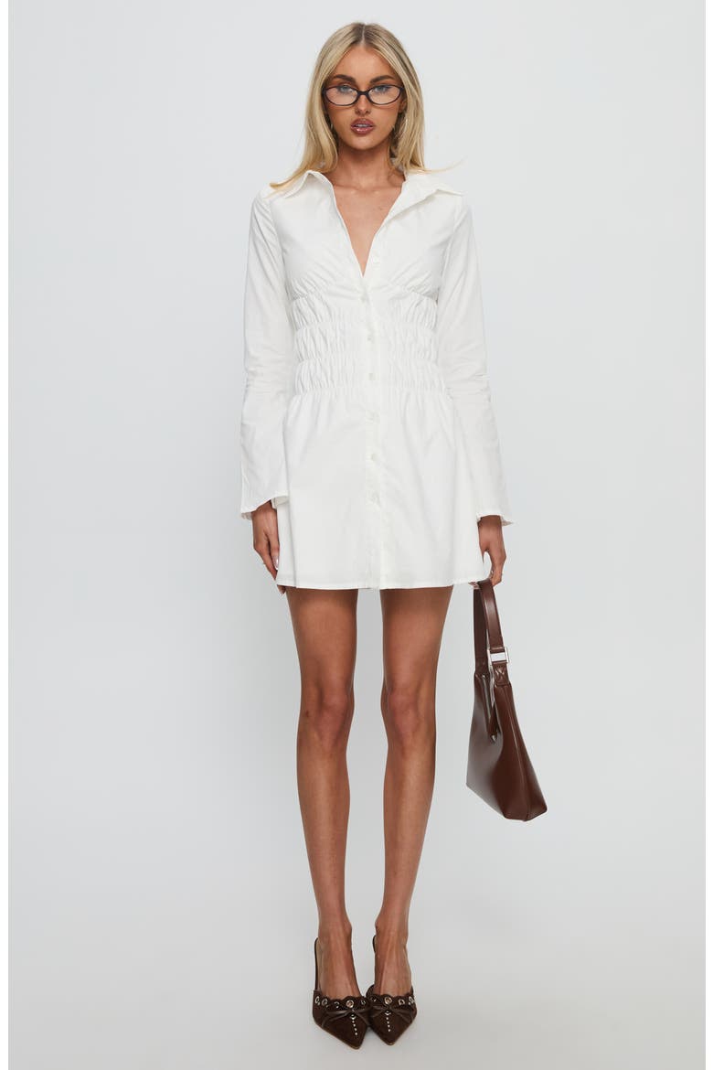 Stellaria Long Sleeve Cinched Waist Mini Shirtdress, Alternate, color, WHITE