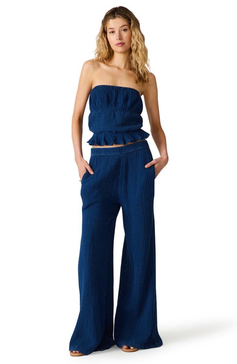 Steve Madden Harbor Cotton Blend Gauze Wide Leg Pants, Alternate, color, Soft Indigo