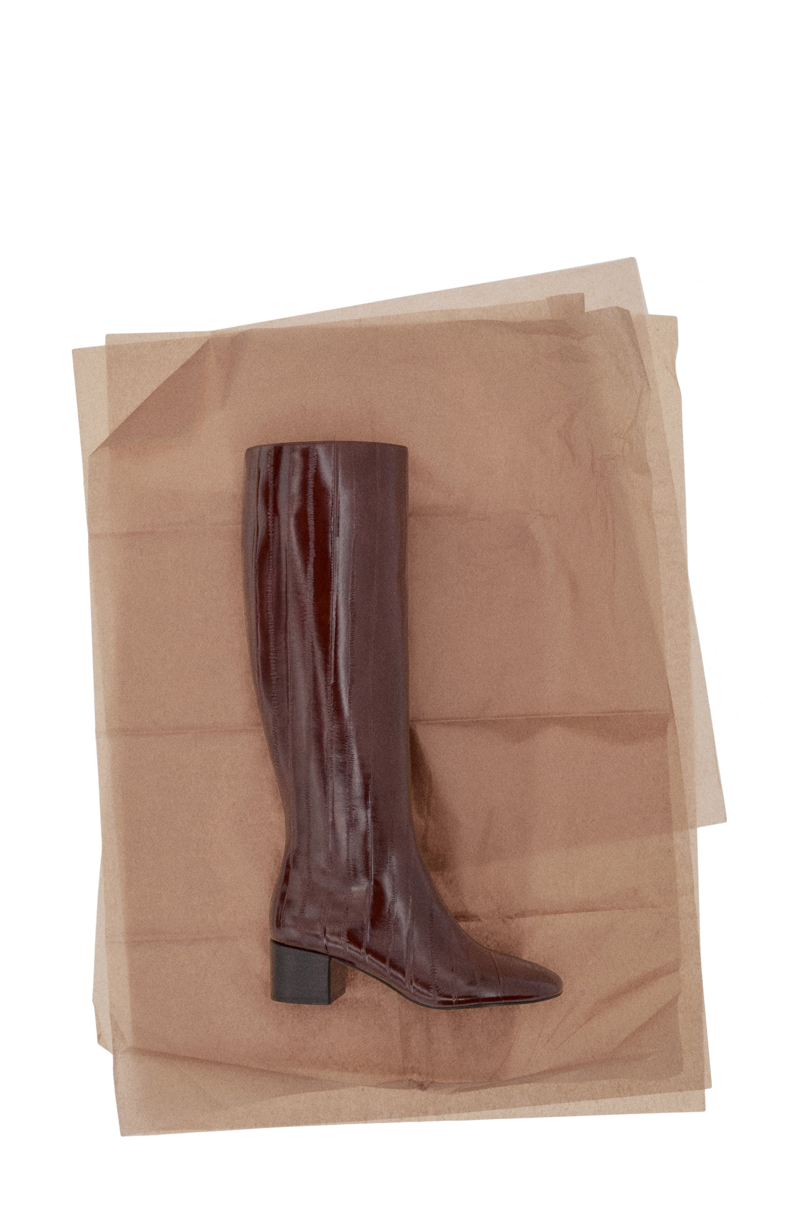 MANGO Embossed Faux Leather Tall Boot, Alternate, color, Burgundy