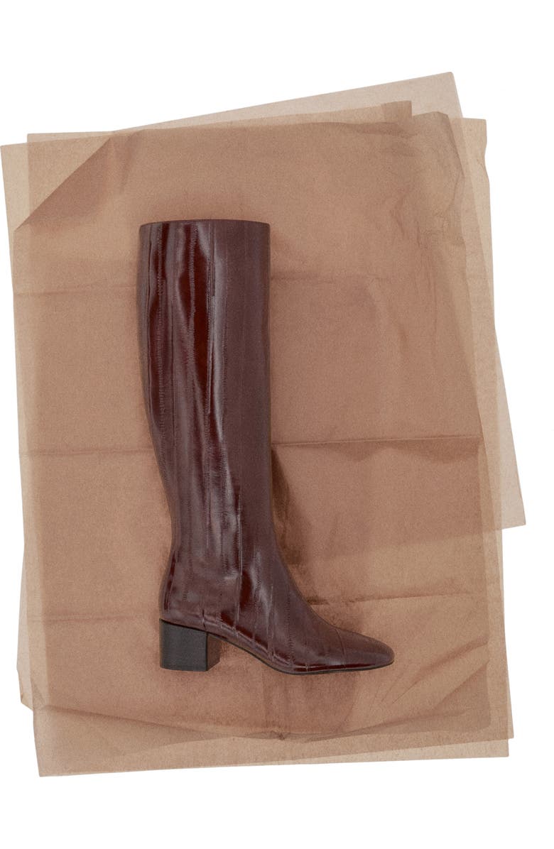 MANGO Embossed Faux Leather Tall Boot, Alternate, color, Burgundy