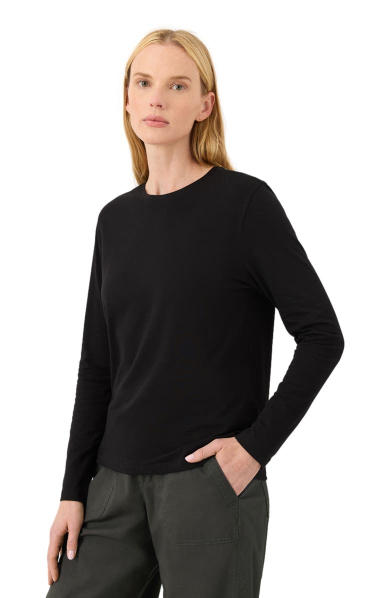 Pact Luxe Essential Crewneck Long Sleeve Tee Made With Organic Cotton, Alternate, color, Black
