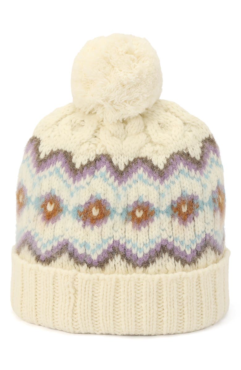 COACH Fair Isle Wool Blend Pom Beanie, Alternate, color, Chalk Multi