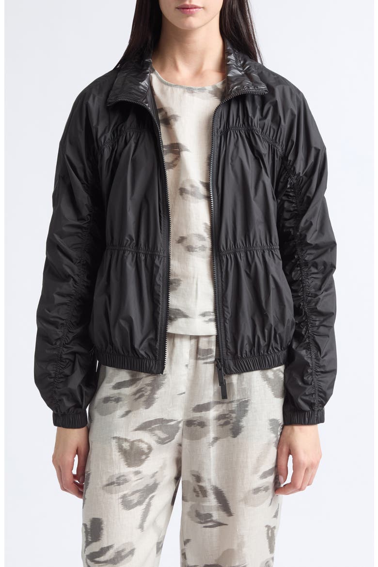 Gathered Zip Windbreaker, Main, color, SOLID BLACK