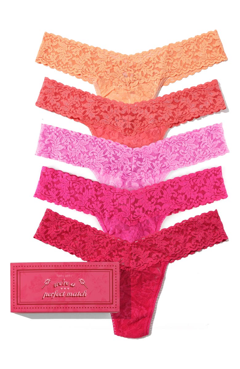 Hanky Panky Matchbox Assorted 3-Pack Low Rise Thongs, Main, color, Florence/ Coral/ Rose/ Pink