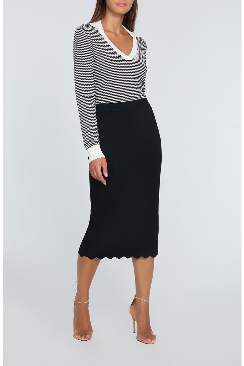 The Carlotta Split Neck Sweater, Alternate, color, NOIR WITH SKY WHITE