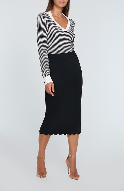 Elie Tahari The Carlotta Split Neck Sweater In Noir With Sky White