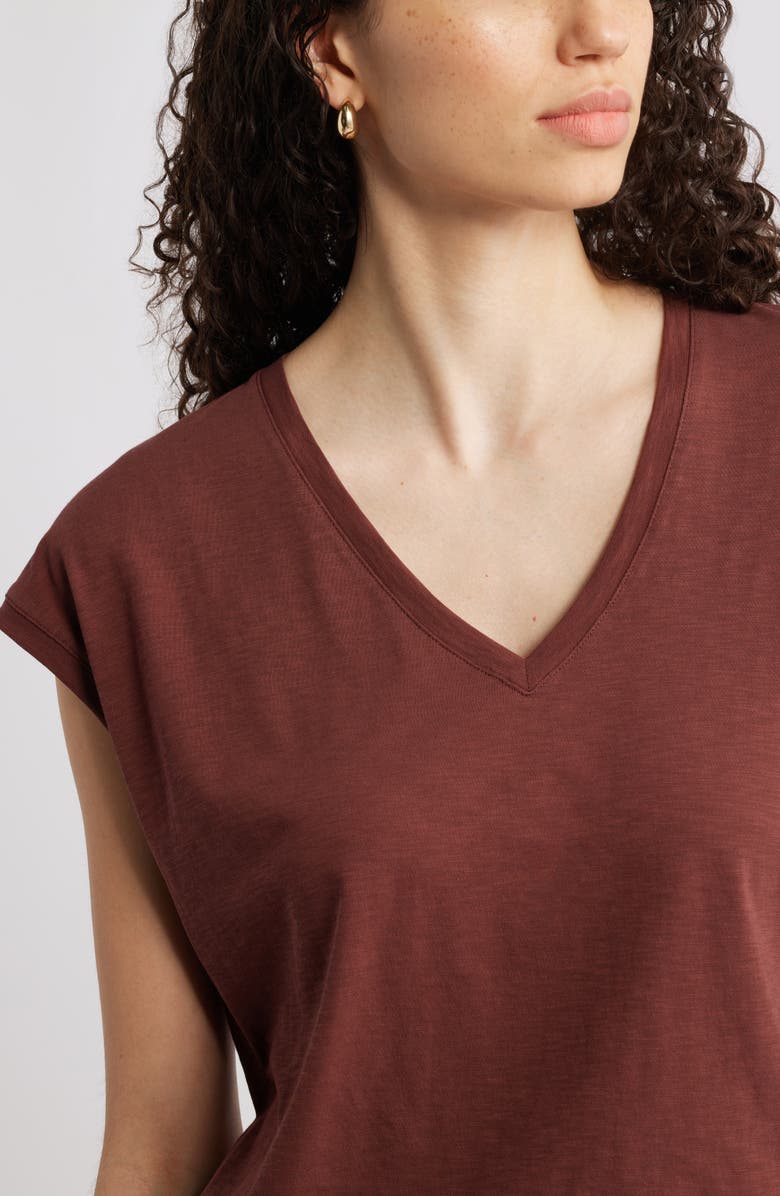Nordstrom Sleeveless V-Neck Cotton T-Shirt, Alternate, color, Brown Raisin