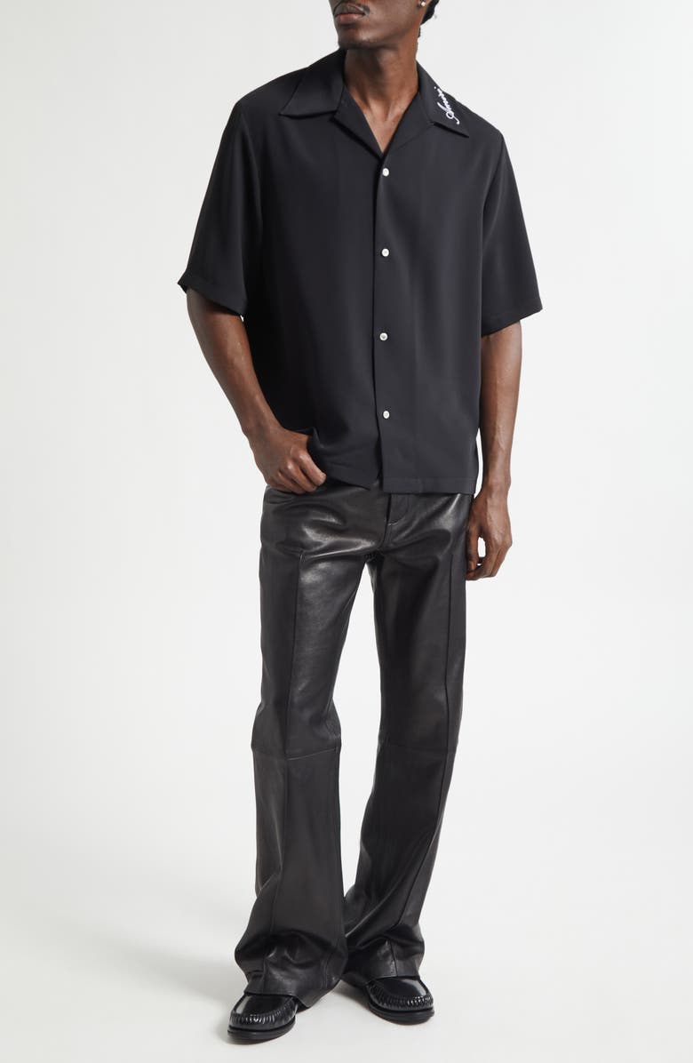 AMIRI Logo Embroidered Camp Shirt, Alternate, color, Black