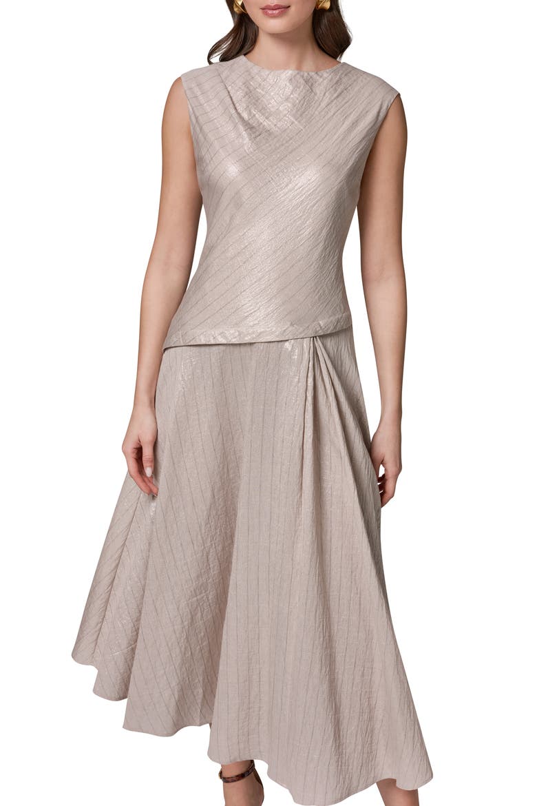 Metallic Cap Sleeve Asymmetric Dress, Alternate, color, SISAL/ CANYON