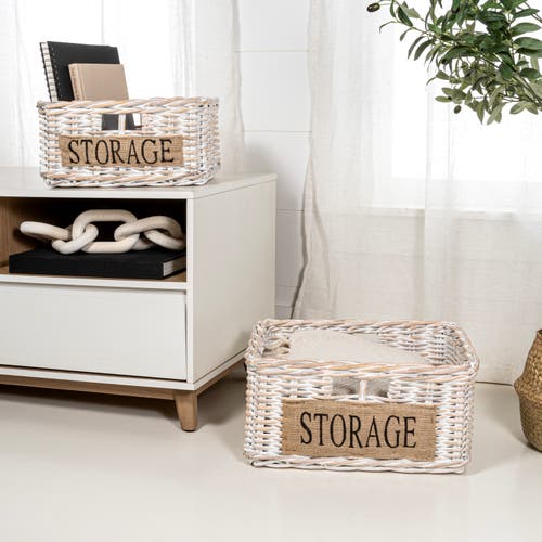 Happimess Reed Southwestern Hand-woven Rattan Nesting Baskets With Handles, White Wash/kubu Gray (set Of 2) In White Wash/kubu Gray