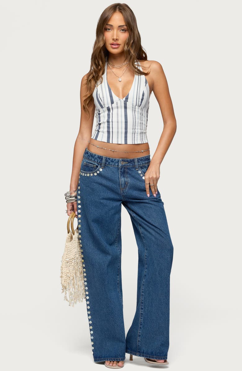 EDIKTED Sofey Stripe Denim Halter Top, Alternate, color,