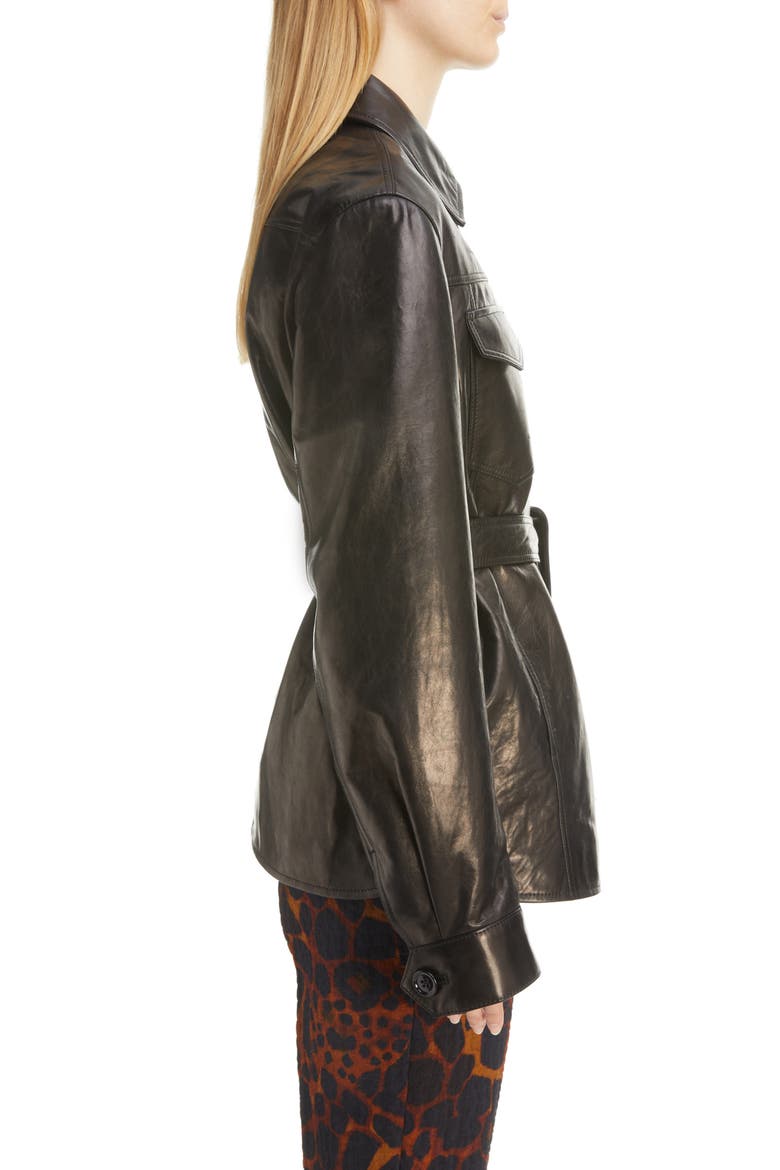 Lazan Belted Leather Shirt Jacket, Alternate, color, BLACK 900