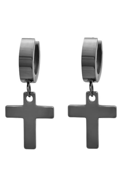 Cross Charm Huggie Hoop Earrings