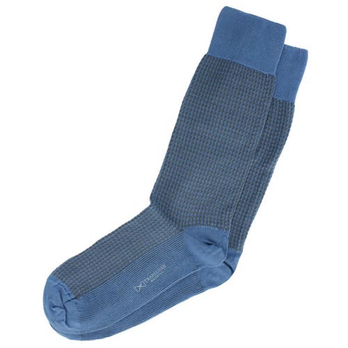 Trafalgar Doyle Houndstooth Design Mercerized Cotton Mid-calf Socks In Grey And Light Blue