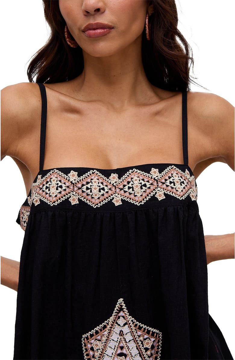 Raffya Sapphire Spaghetti Strap Embroidered Maxi Dress, Alternate, color, Black