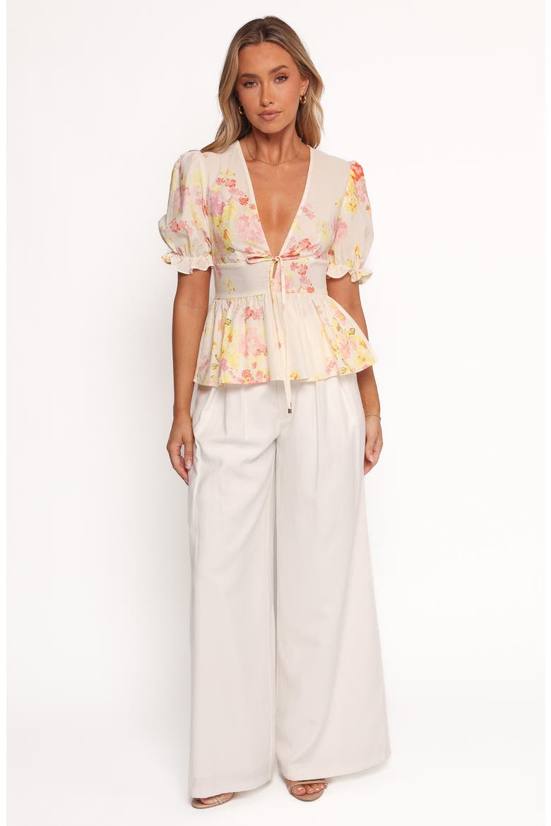 Duchess Ruffle Hem Puff Sleeve Top, Alternate, color, PINK FLORAL