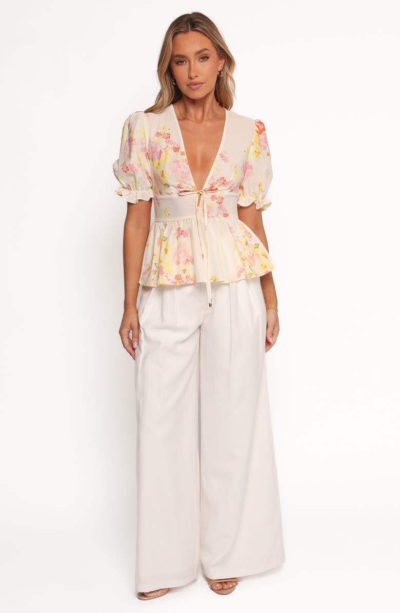 Petal & Pup Duchess Ruffle Hem Puff Sleeve Top, Alternate, color, Pink Floral