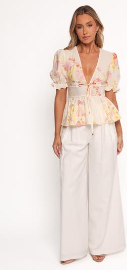 Duchess Ruffle Hem Puff Sleeve Top