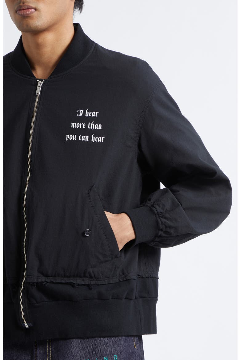 Graphic Cotton Bomber Jacket, Alternate, color, BLACK