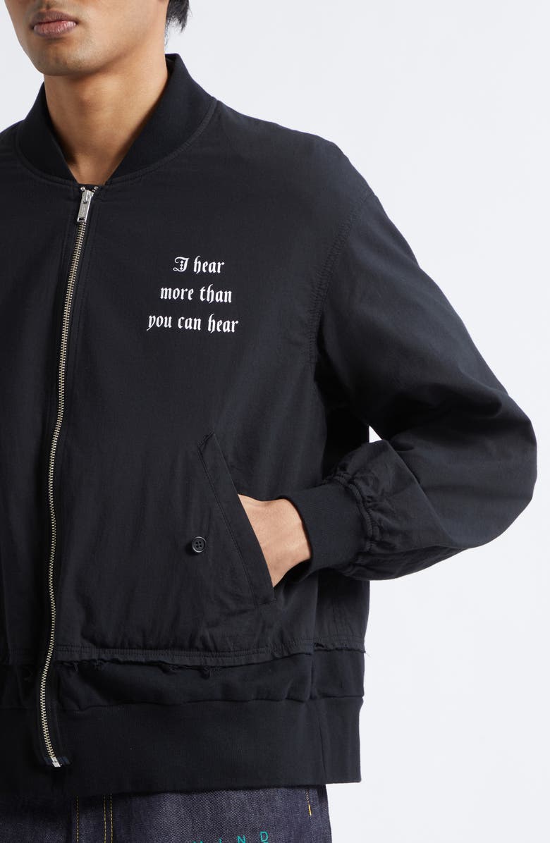 Undercover Graphic Cotton Bomber Jacket, Alternate, color, Black