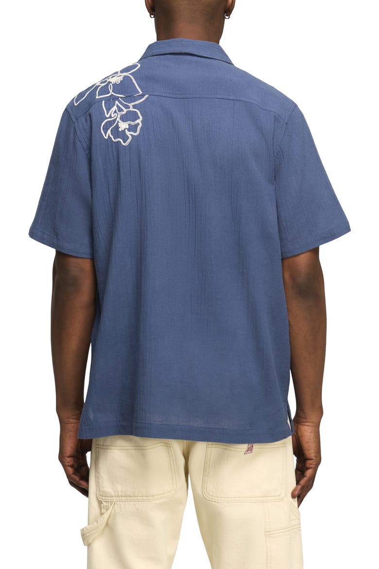 Floral Embroidered Cotton Camp Shirt, Alternate, color, 458 BLUE