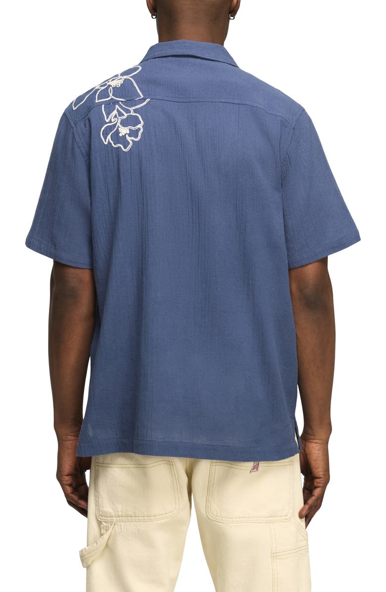 Lucky Brand Floral Embroidered Cotton Camp Shirt, Alternate, color, 458 Blue