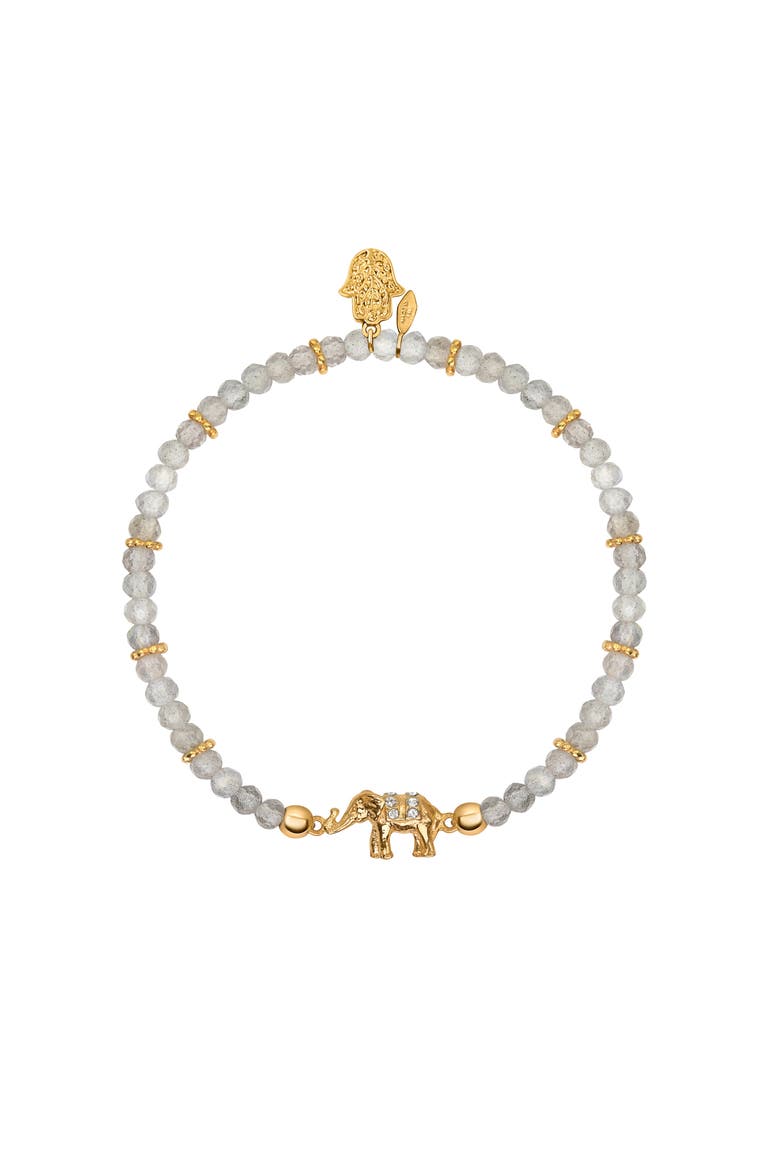Labradorite Elephant Charm Beaded Bracelet Mind Nourisher, Main, color, Grey/gold