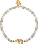Karma and Luck Labradorite Elephant Charm Beaded Bracelet Mind Nourisher
