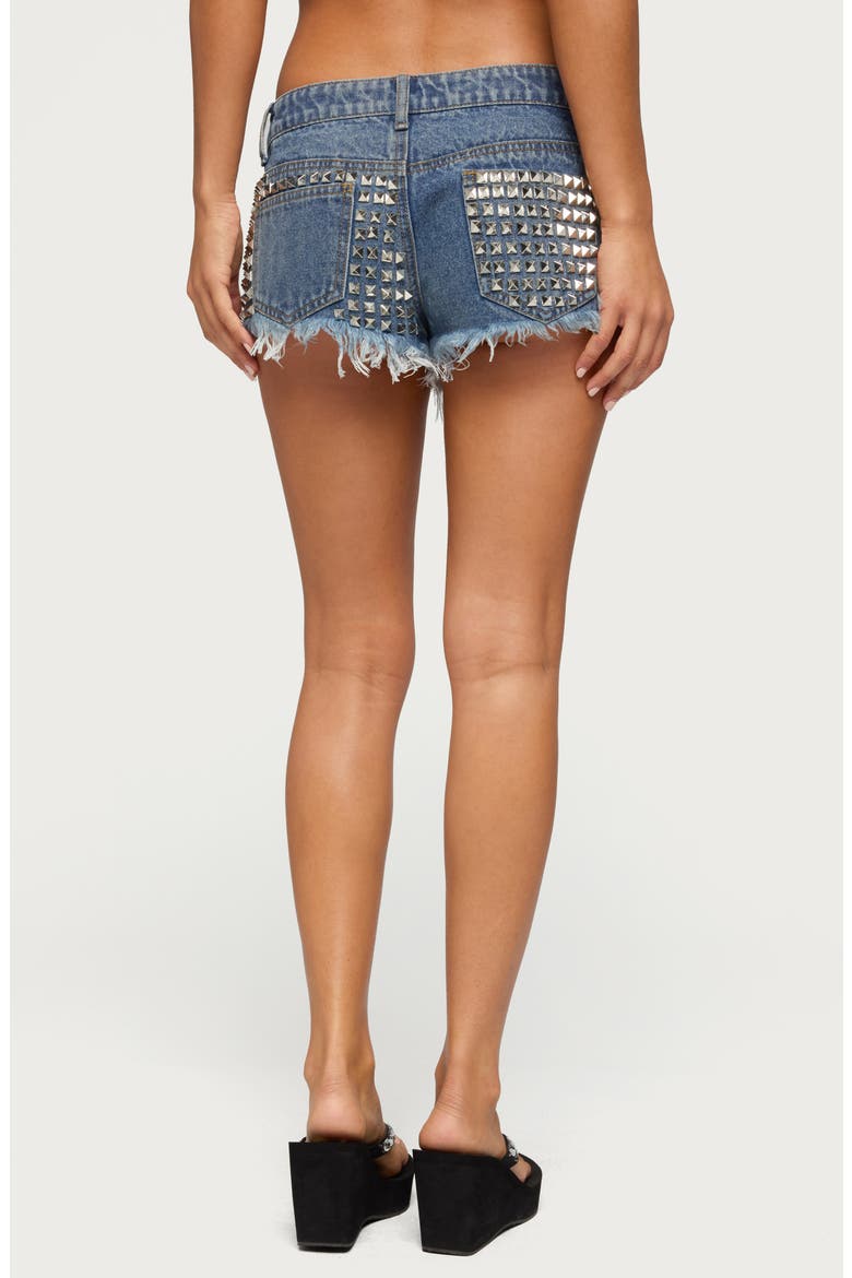 Studded Cutoff Denim Shorts, Alternate, color, BLUE-WASHED