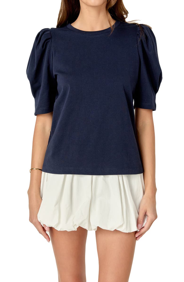 English Factory Puff Sleeve Knit Top, Alternate, color, Navy