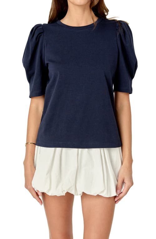 English Factory Puff Sleeve Knit Top In Navy