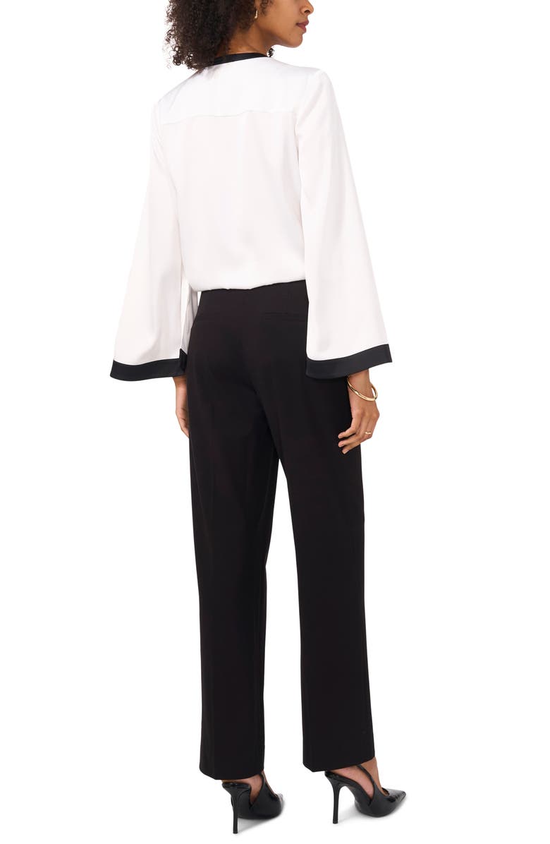 Vince Camuto Contrast Detail Tie Front Button-Up Satin Shirt, Alternate, color, New Ivory