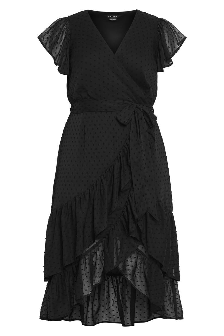 Clip Dot Wrap Front Dress, Alternate, color, BLACK
