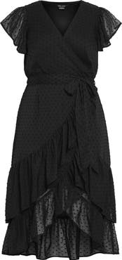 City Chic Clip Dot Wrap Front Dress