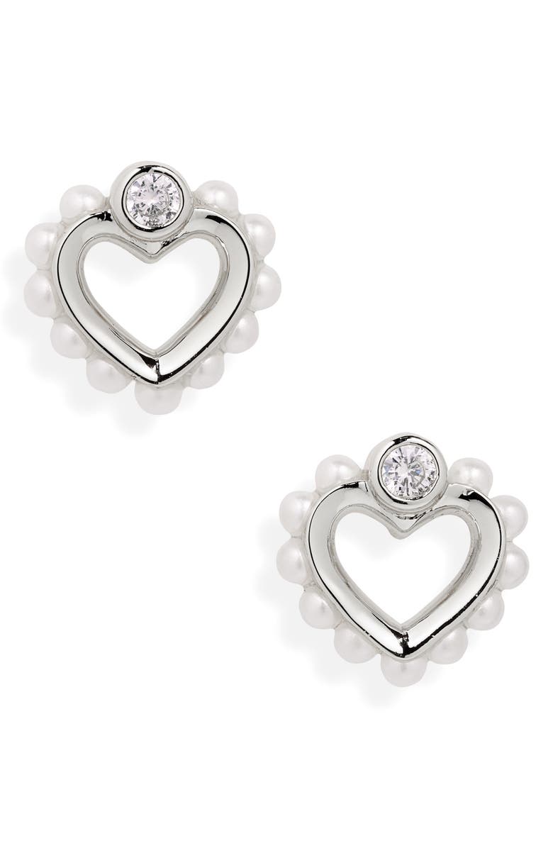 Kate Spade New York shining spade imitation pearl stud earrings, Main, color,