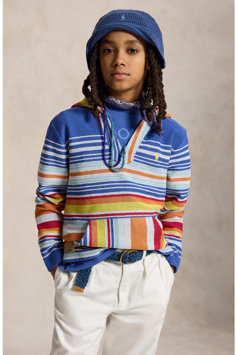 Kids' Stripe Cotton French Terry Hoodie, Alternate, color, BAI BLUE MULTI