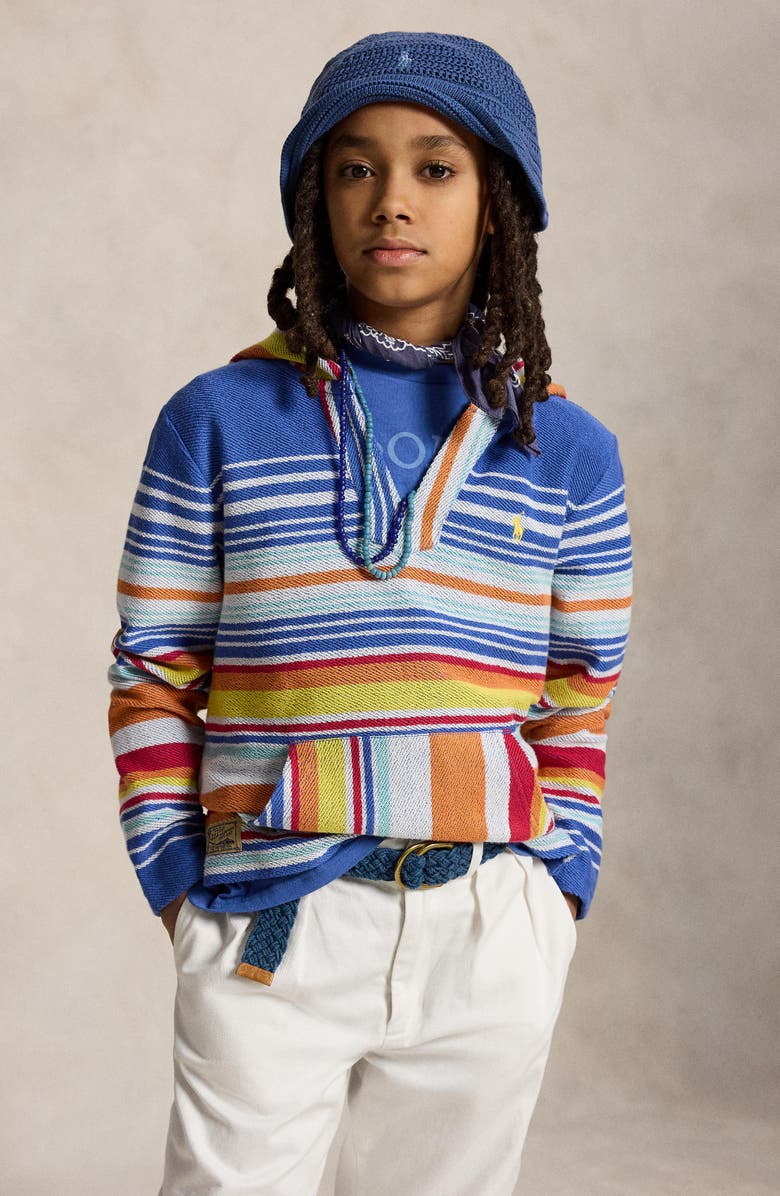 Polo Ralph Lauren Kids' Stripe Cotton French Terry Hoodie, Alternate, color, Bai Blue Multi