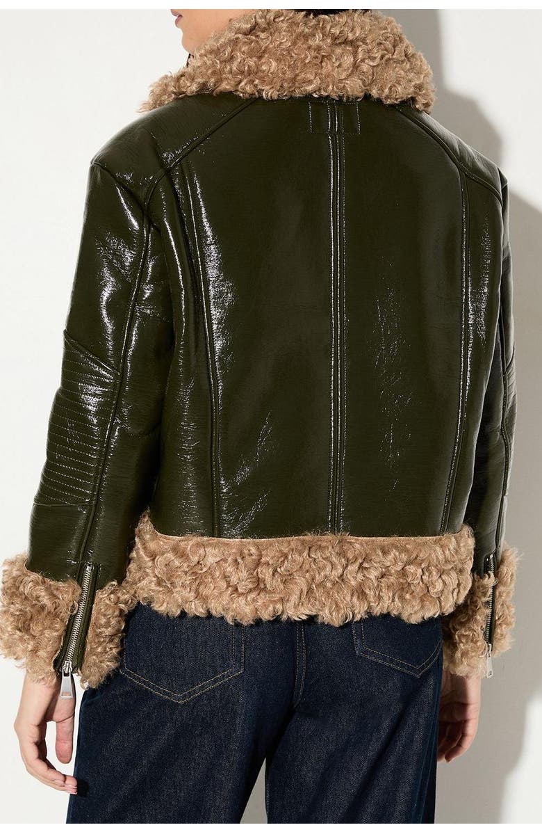 MissPap Premium Faux Fur Collar Aviator Jacket, Alternate, color, Olive