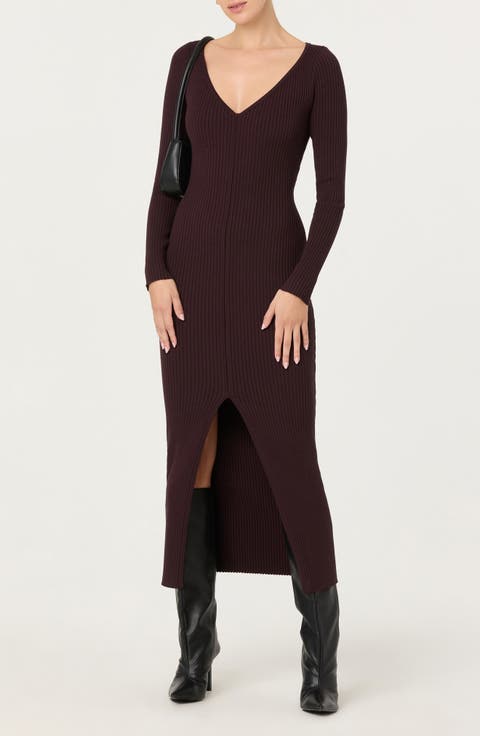Glenda Long Sleeve Rib Sweater Dress