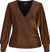 City Chic Glowing Shimmer Faux Wrap Top