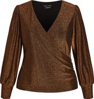City Chic Glowing Shimmer Faux Wrap Top